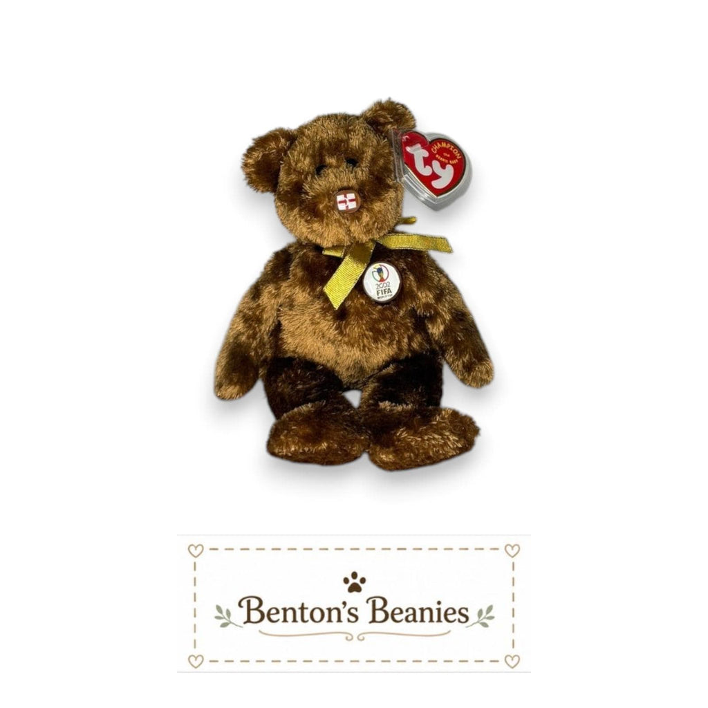 Champion the England Bear TY Beanie Baby | Mint Heart & Tush Tag