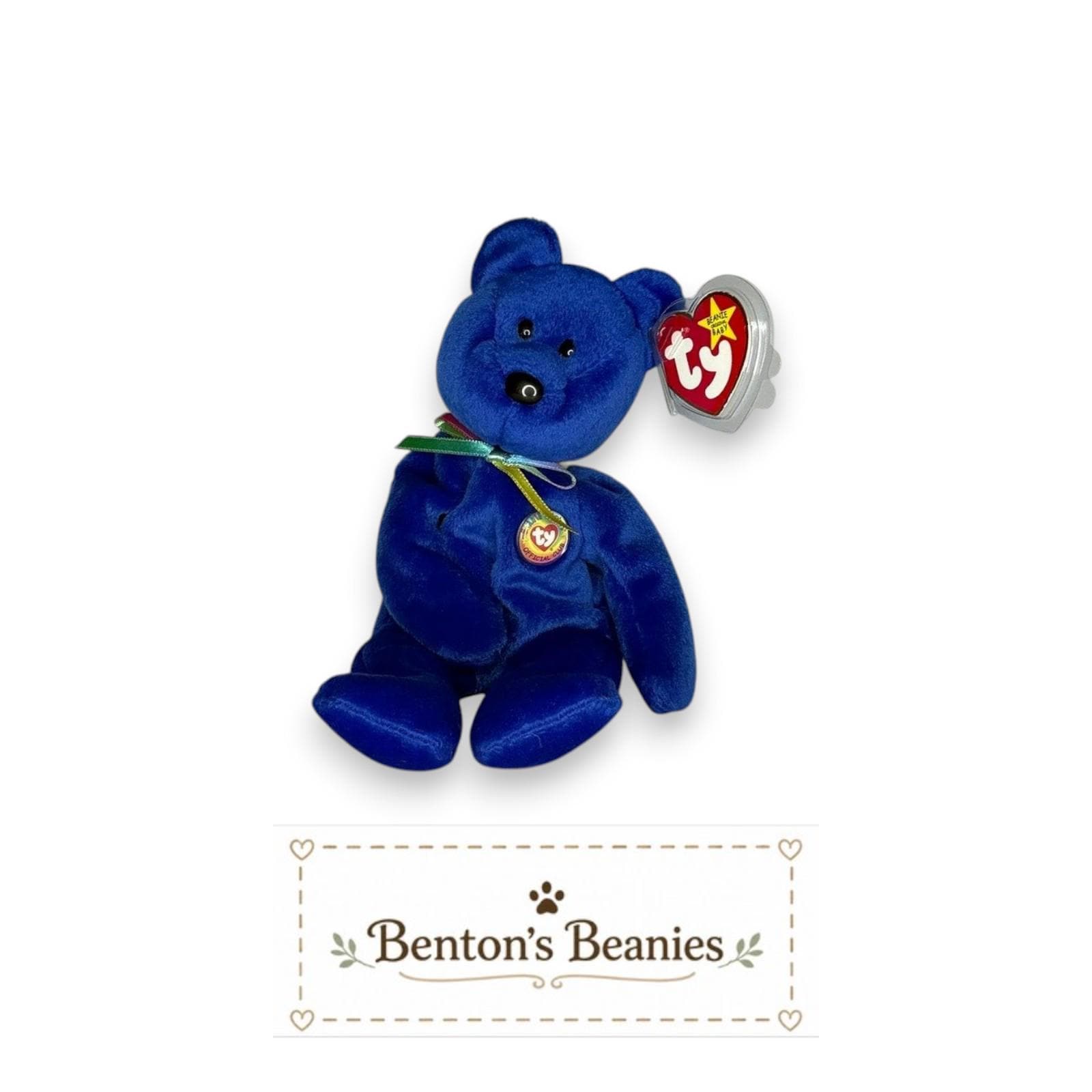 Clubby the Bear TY Beanie Baby | Mint Heart/Tush Tag