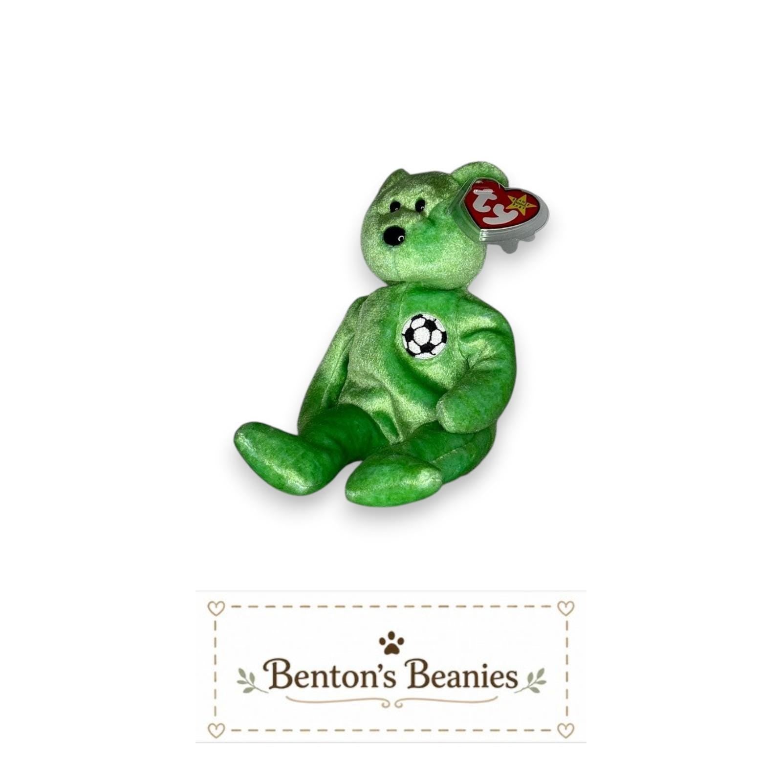 Kicks the Soccer Bear TY Beanie Baby | Mint Heart & Tush Tag