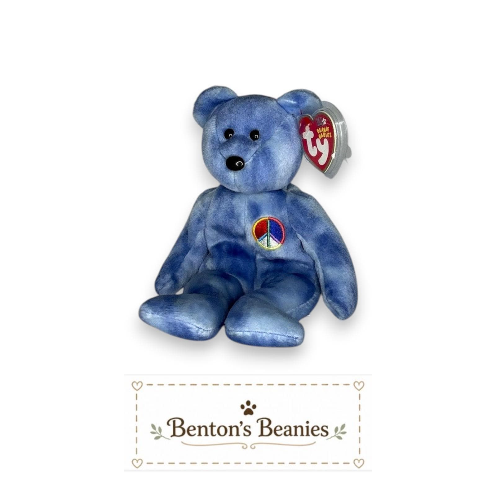 Peace Symbol the Bear TY Beanie Baby | Mint Heart/Tush Tag