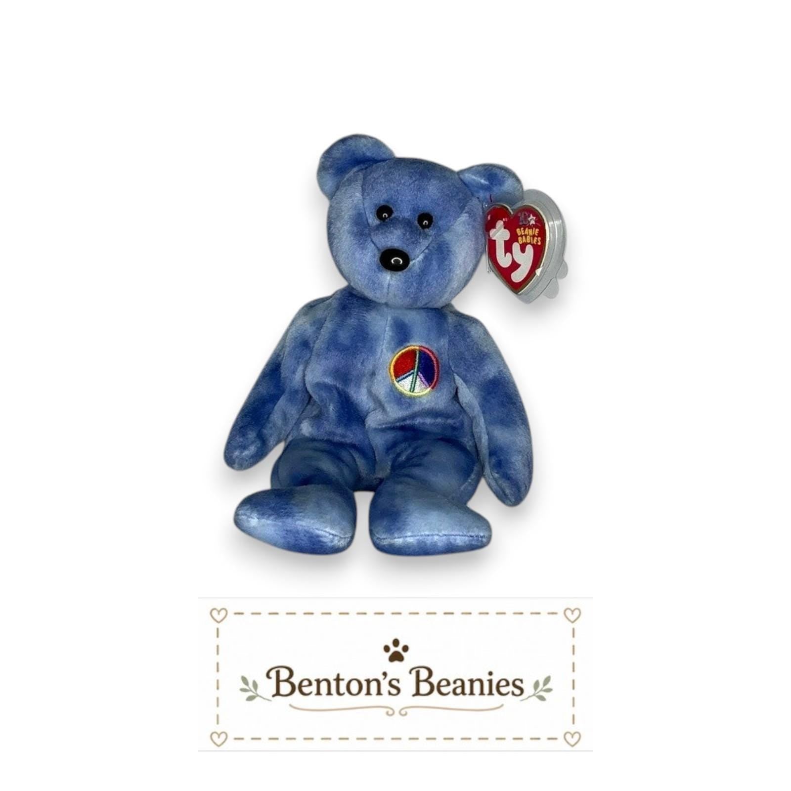 Peace Symbol the Bear TY Beanie Baby | Mint Heart/Tush Tag