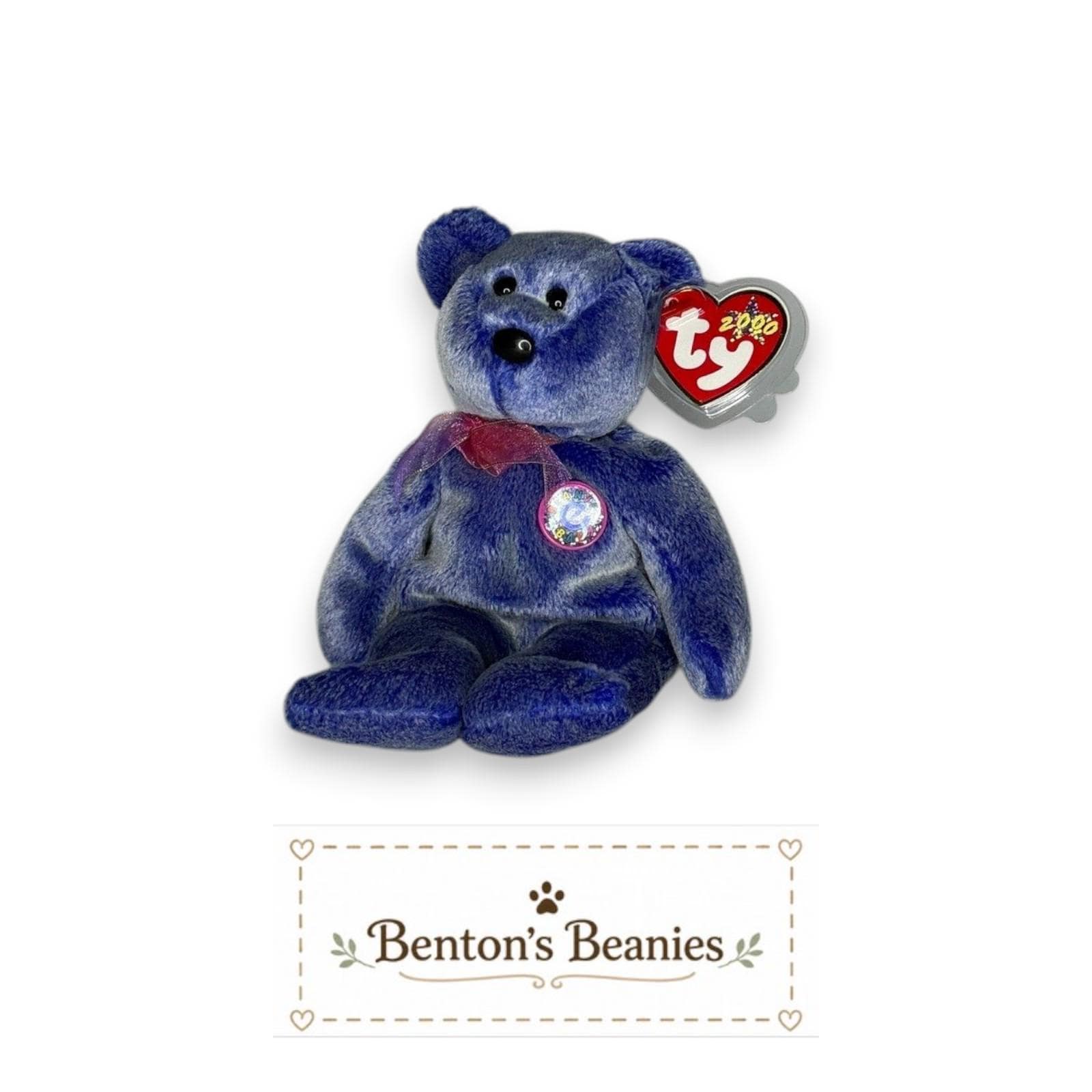 Periwinkle the Bear TY Beanie Baby | Mint Heart/Tush Tag