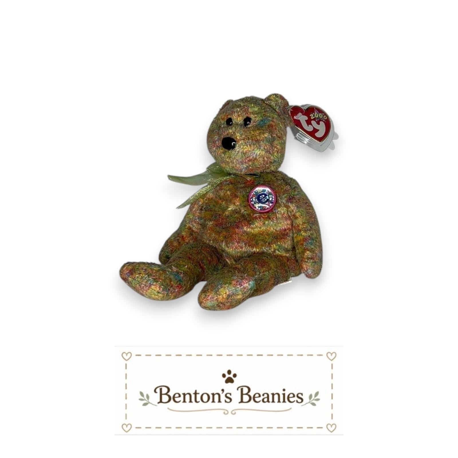Speckles the Bear TY Beanie Baby | Mint Heart & Tush Tag