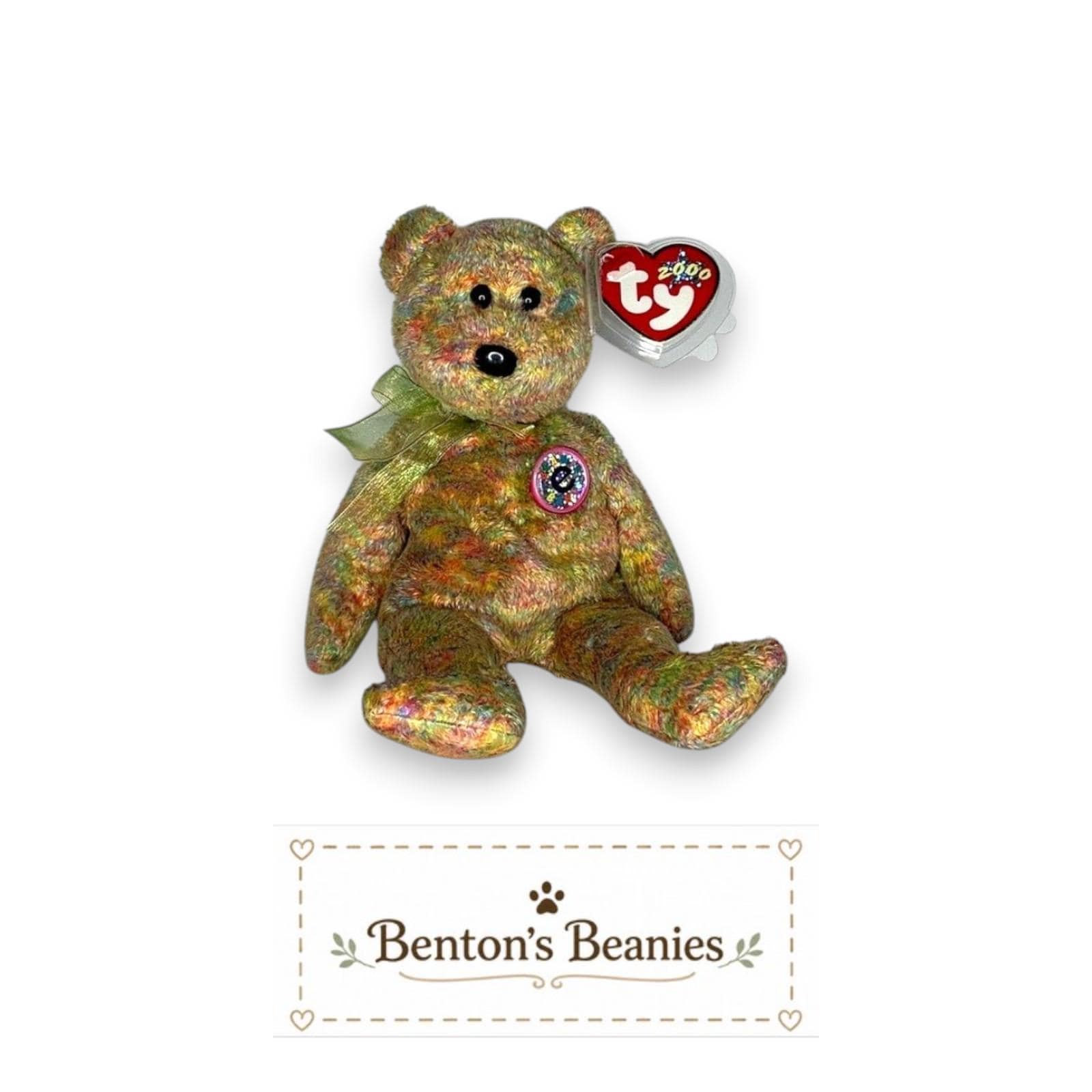 Speckles the Bear TY Beanie Baby | Mint Heart & Tush Tag
