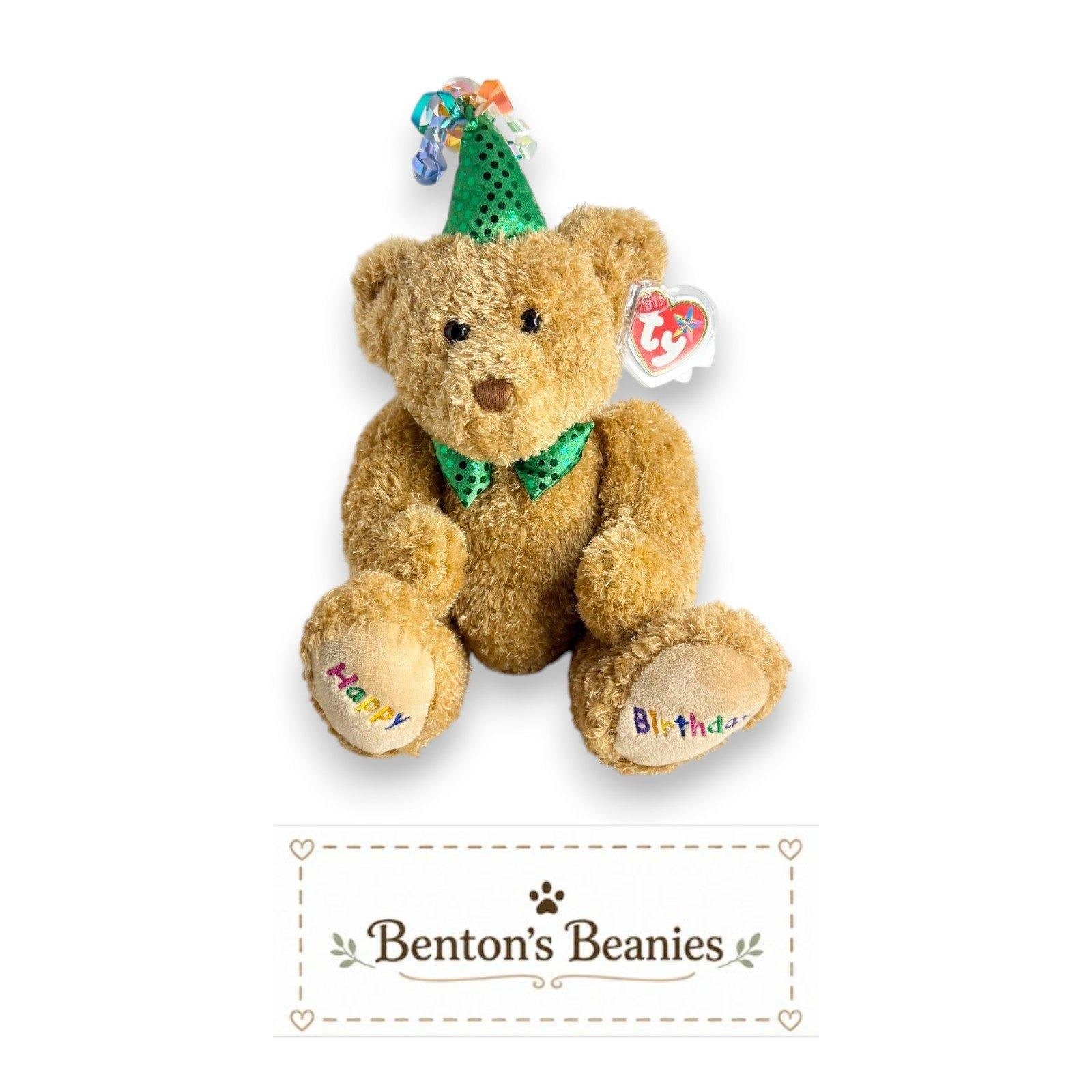 Happy Birthday Bear Ty Beanie Buddy | Green Birthday Cheer | Mint Heart Tag