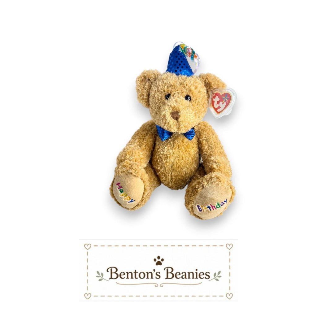 Happy Birthday Bear Ty Beanie Buddy | Blue Birthday Cheer | Mint Heart Tag