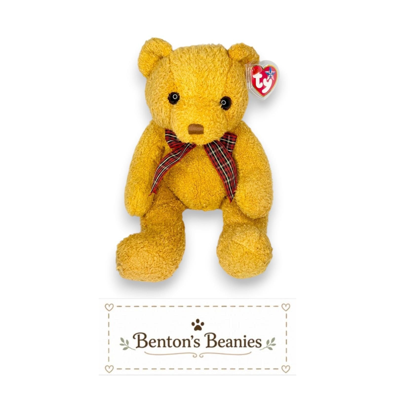 Woody the Bear Ty Beanie Buddy | Golden Teddy Treasure | Mint Heart Tag