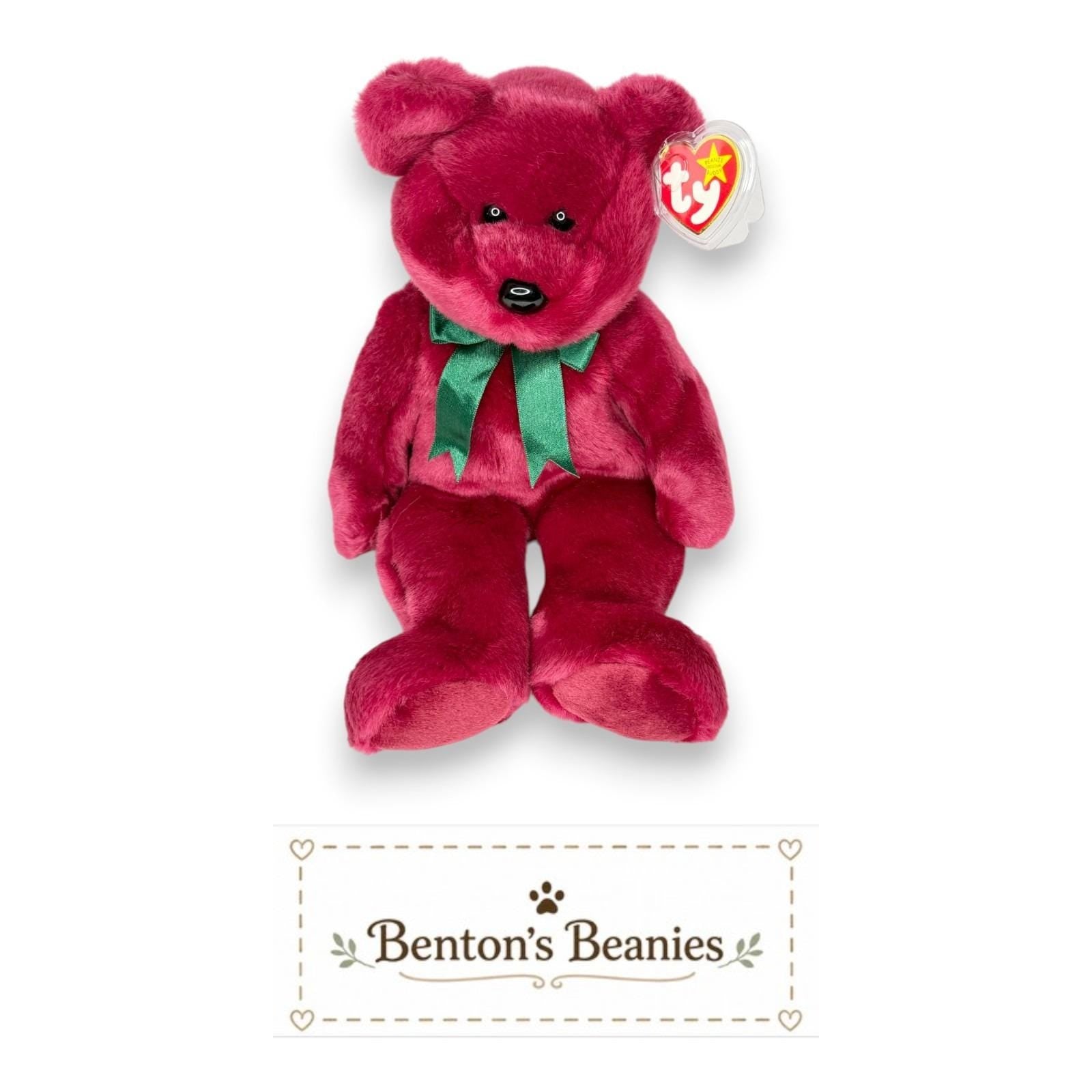 Teddy Cranberry Bear Ty Beanie Buddy | Holiday Classic | Mint Heart Tag