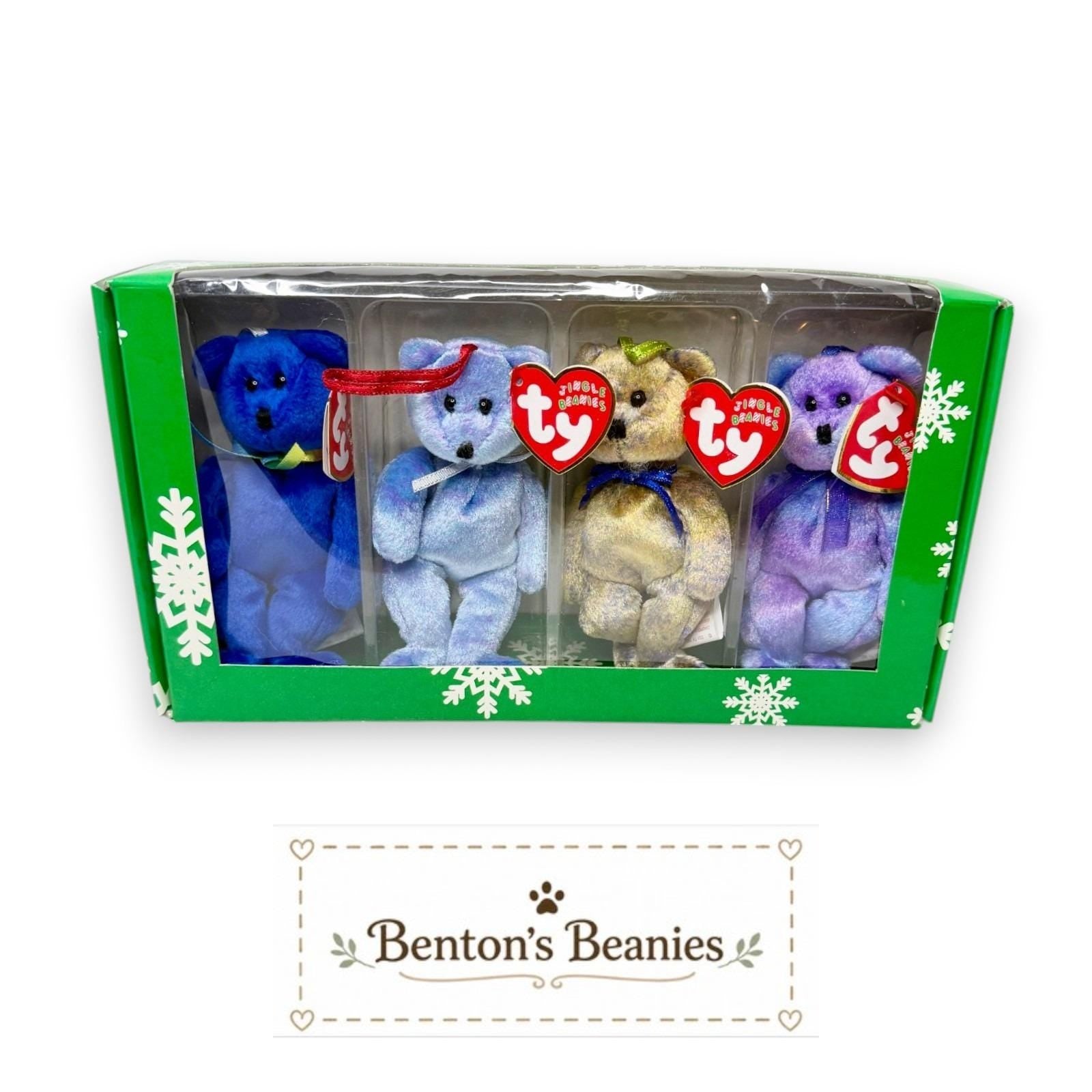 TY Holiday Jingle Beanies Gift Box | Festive Bear Quartet | Mint Heart Tags