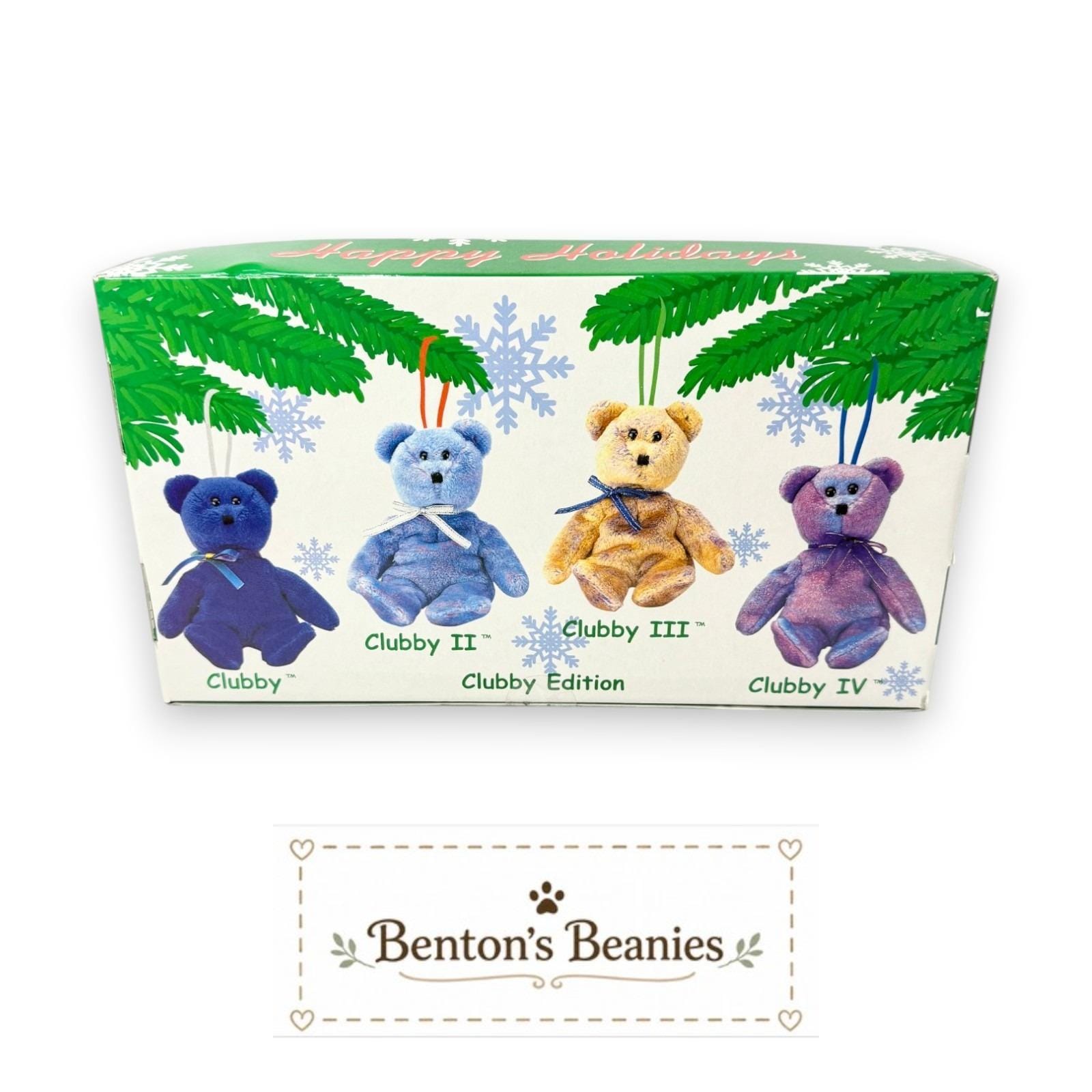 TY Holiday Jingle Beanies Gift Box | Festive Bear Quartet | Mint Heart Tags