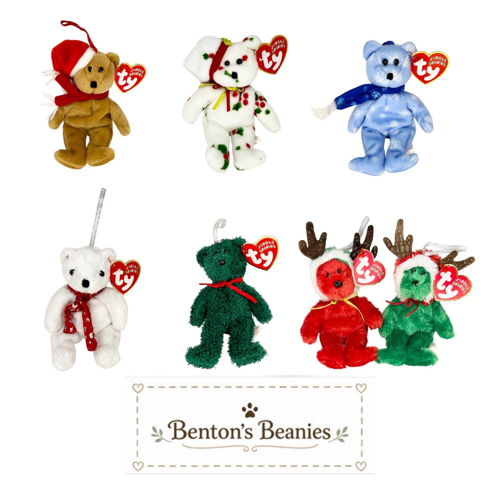 TY Holiday Teddy Jingle Beanies Collection | Christmas Ornament Bears | Mint Heart Tags