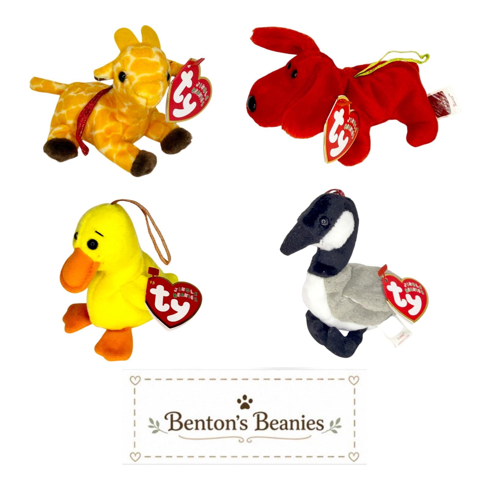 TY Beanie Baby Jingle Collection | Holiday Animal Ornaments | Mint Heart Tags