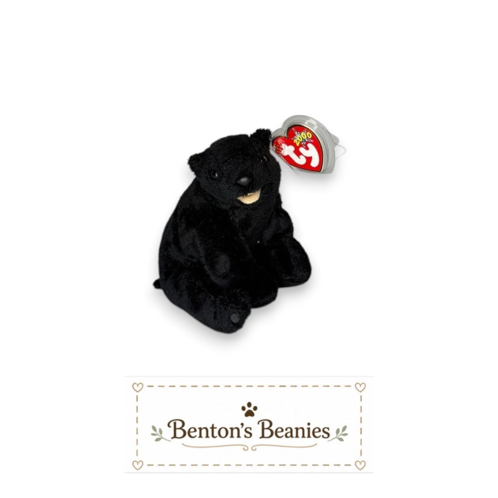 Cinder the Blackbear TY Beanie Baby | Mint Heart & Tush Tag