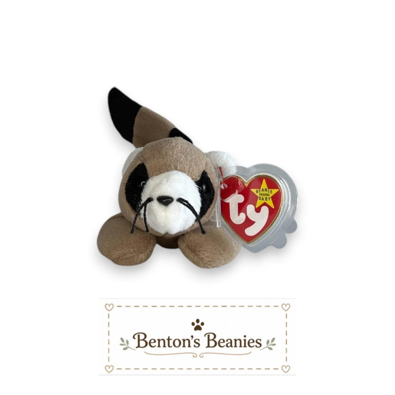 Ringo the Raccoon TY Beanie Baby | Mint Heart & Tush Tag