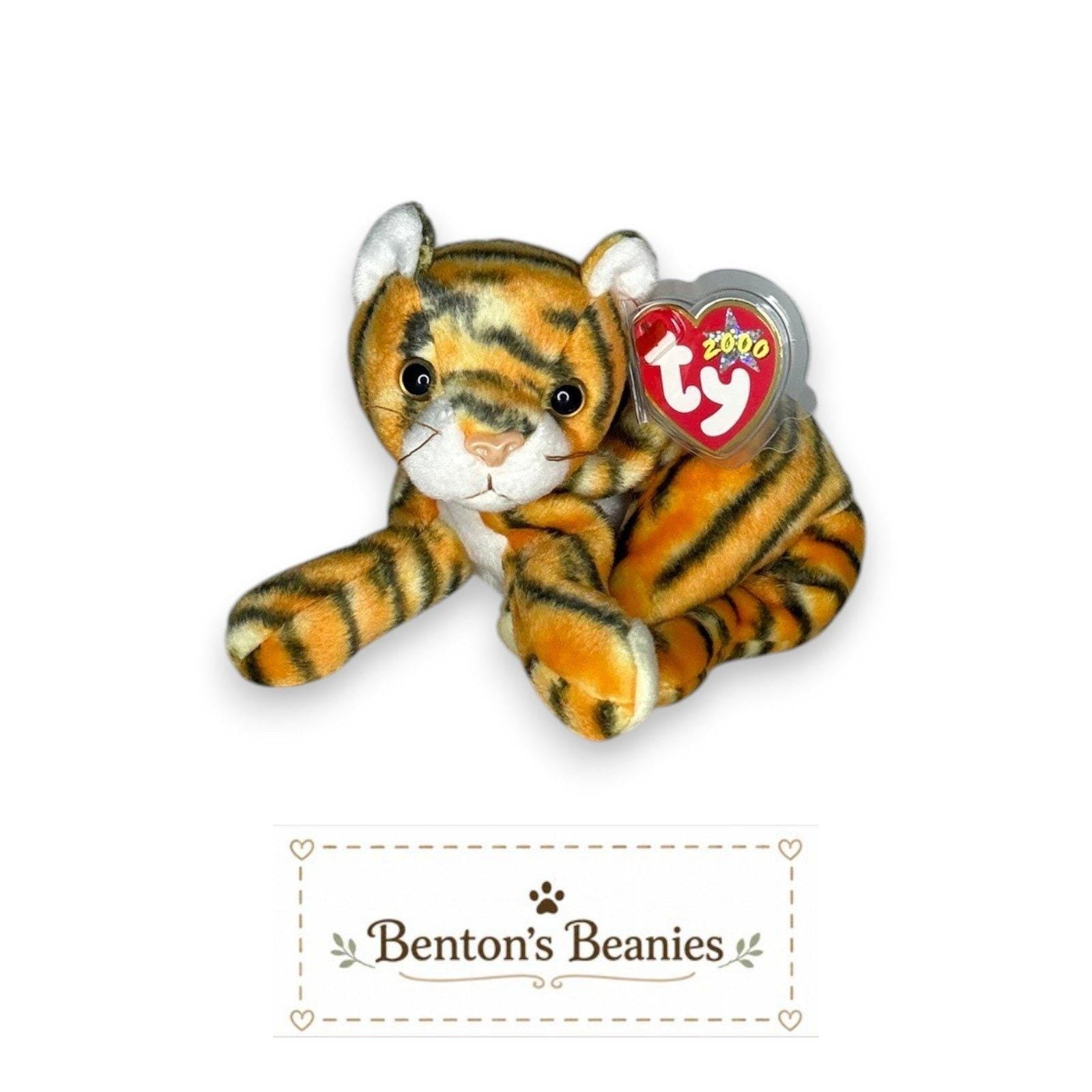 India the Tiger Ty Beanie Baby | Striped Safari Star | Mint Heart Tag