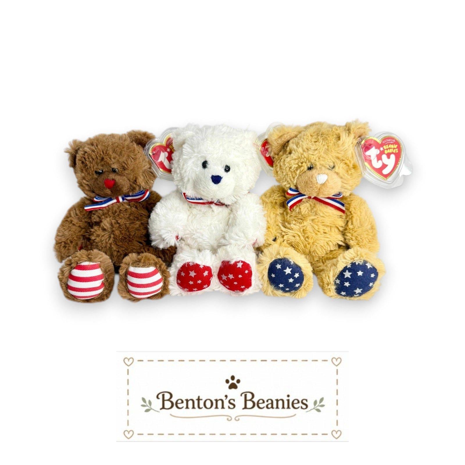 Uncle Sam Trio | Patriotic Bears TY Beanie Babies | Mint Heart & Tush Tags