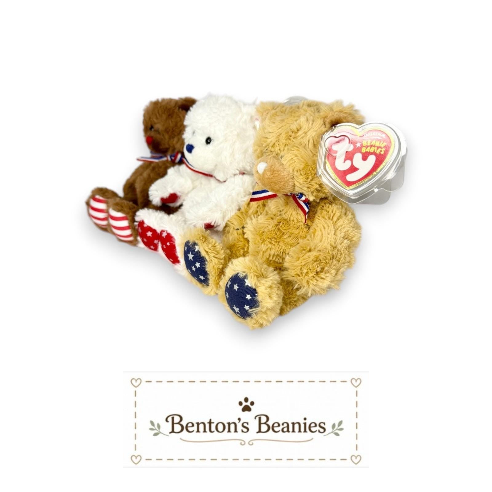 Uncle Sam Trio | Patriotic Bears TY Beanie Babies | Mint Heart & Tush Tags