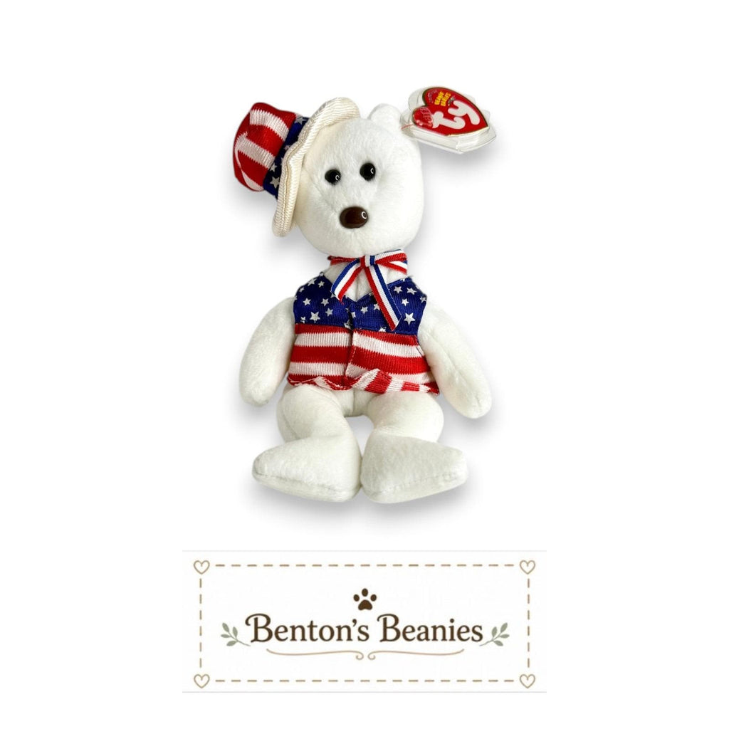 Sam the Patriotic Bear TY Beanie Baby | Mint Heart & Tush Tags