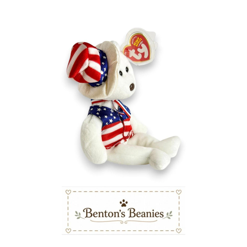 Sam the Patriotic Bear TY Beanie Baby | Mint Heart & Tush Tags
