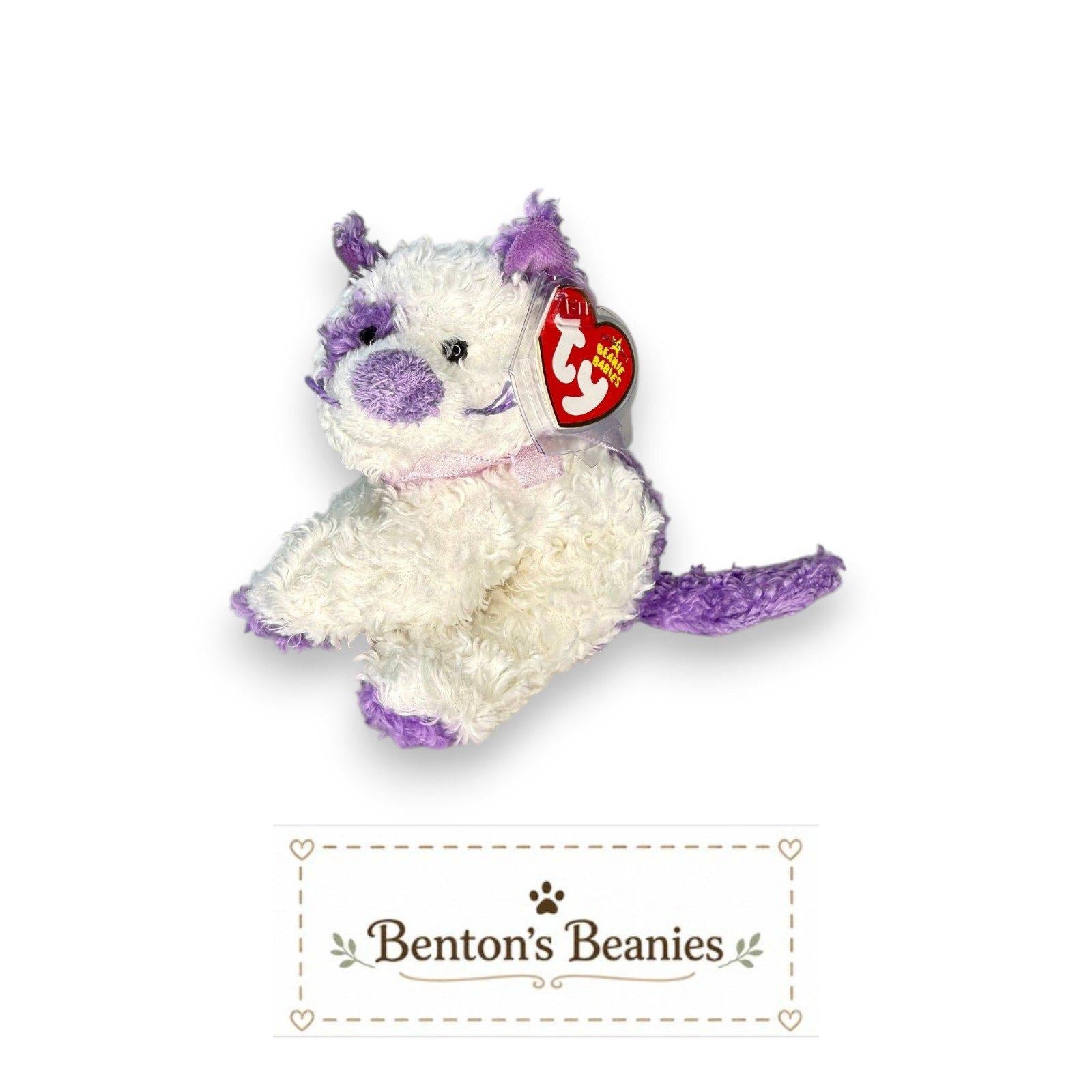 Violetta the Cat Ty Beanie Baby | Lavender Kitty Charm | Mint Heart Tag