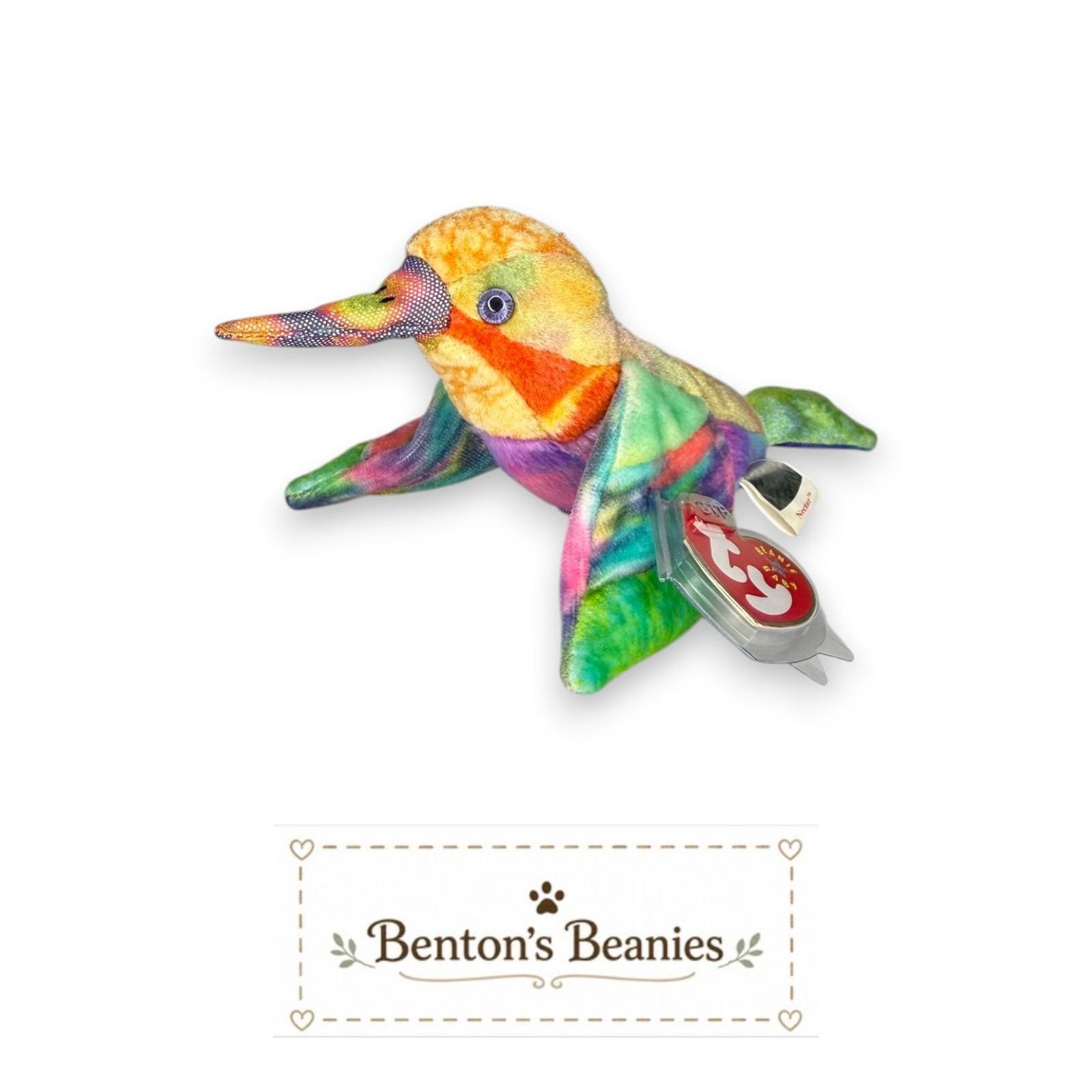 Nectar the Hummingbird Ty Beanie Baby | Rainbow Jewel | Mint Heart Tag