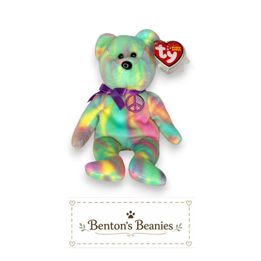 Peace the Bear Ty Beanie Baby | Candy Stripe Dreamer | Mint Heart Tag