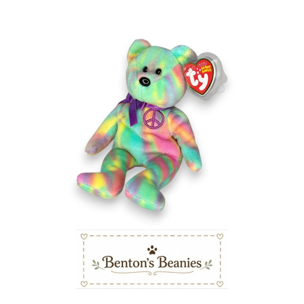 Peace the Bear Ty Beanie Baby | Candy Stripe Dreamer | Mint Heart Tag