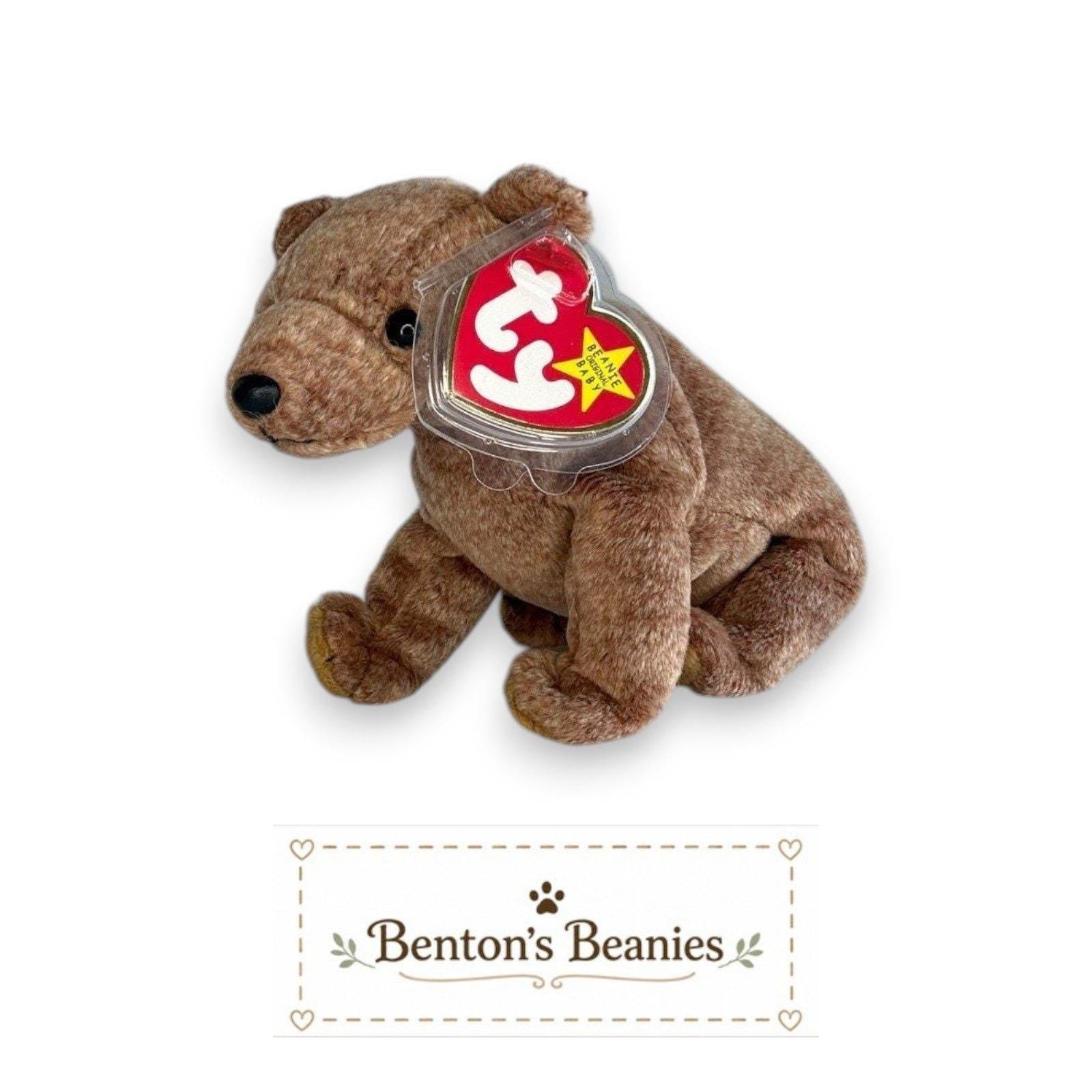 Pecan the Bear TY Beanie Baby | Mint Heart & Tush Tag