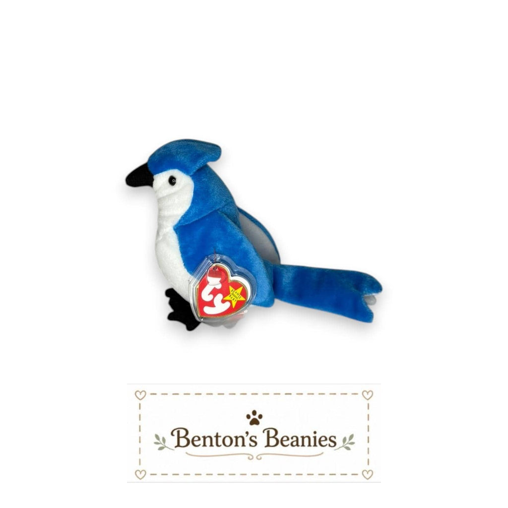 Rocket the Blue Jay Ty Beanie Baby | Backyard Birdwatcher | Mint Heart Tag