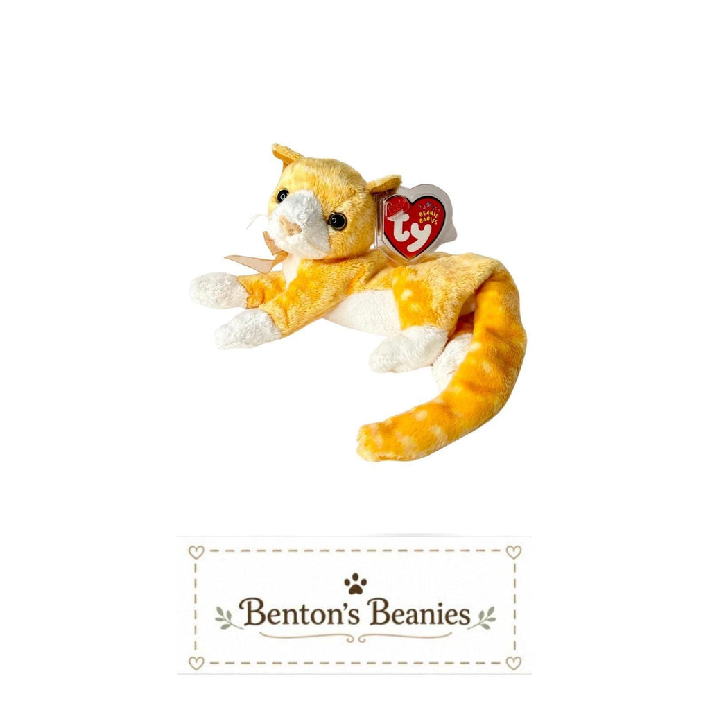 Tabs the Cat Ty Beanie Baby | Curled-Tail Cutie | Mint Heart Tag