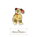 Huggy the Bear Ty Beanie Baby | Golden Ribbon Cuddler | Mint Heart Tag
