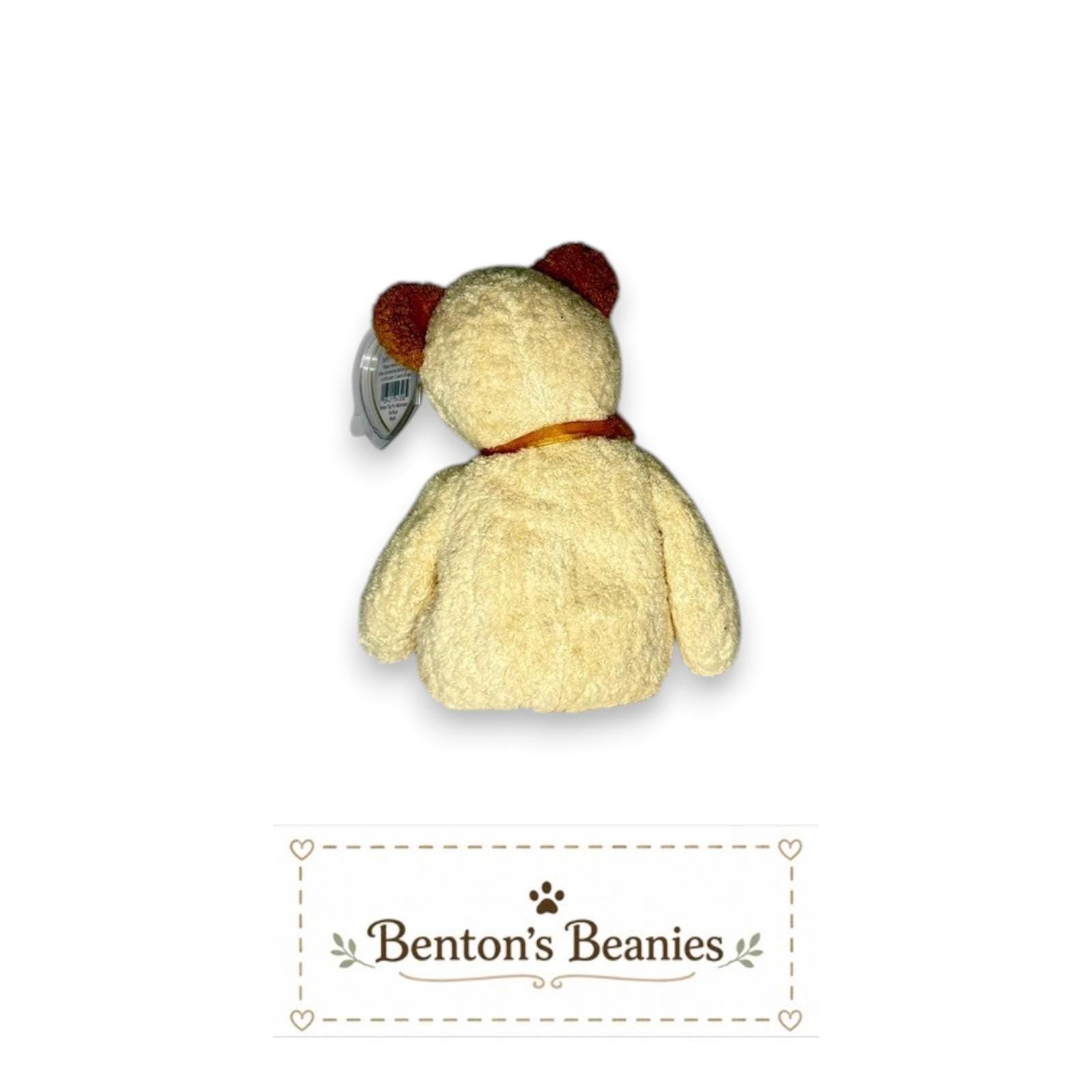 Huggy the Bear Ty Beanie Baby | Golden Ribbon Cuddler | Mint Heart Tag