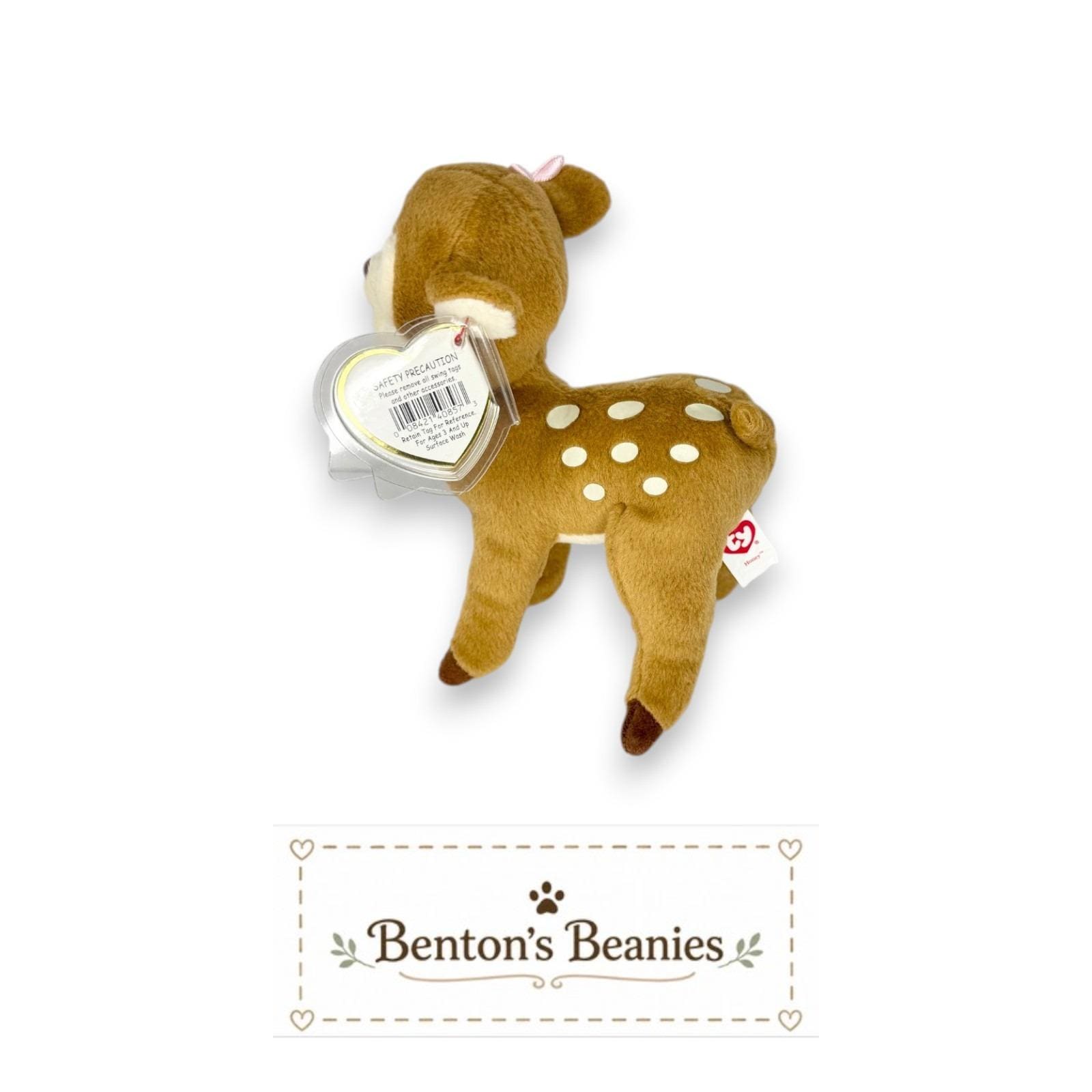 Honey the Deer Ty Beanie Baby | Pink Bow Forest Friend | Mint Heart Tag