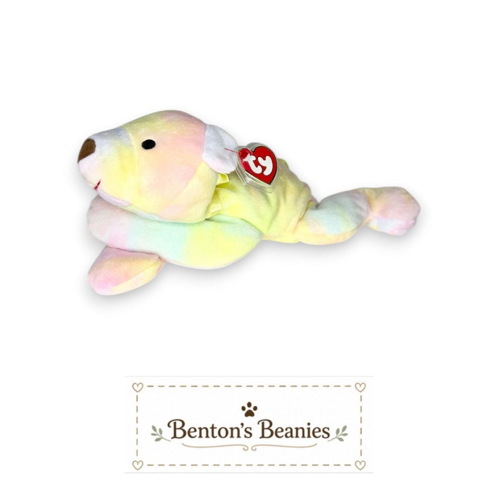 Sherbet the Bear Ty Pillow Pal | Pastel Cuddle Buddy | Mint Heart Tag