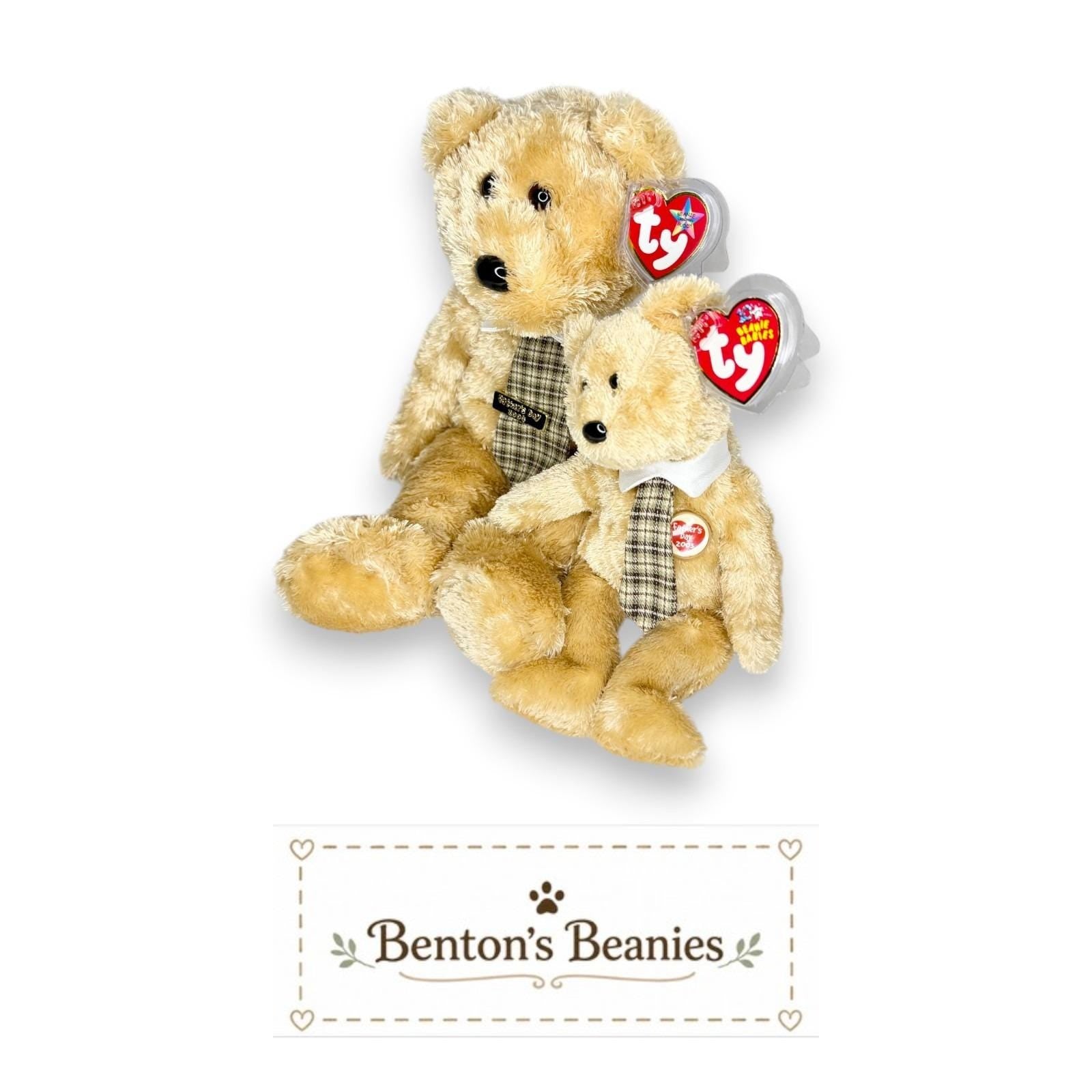 Dad-e the Bear Beanie Baby & Beanie Buddy | Classic Dad | Mint Heart Tags