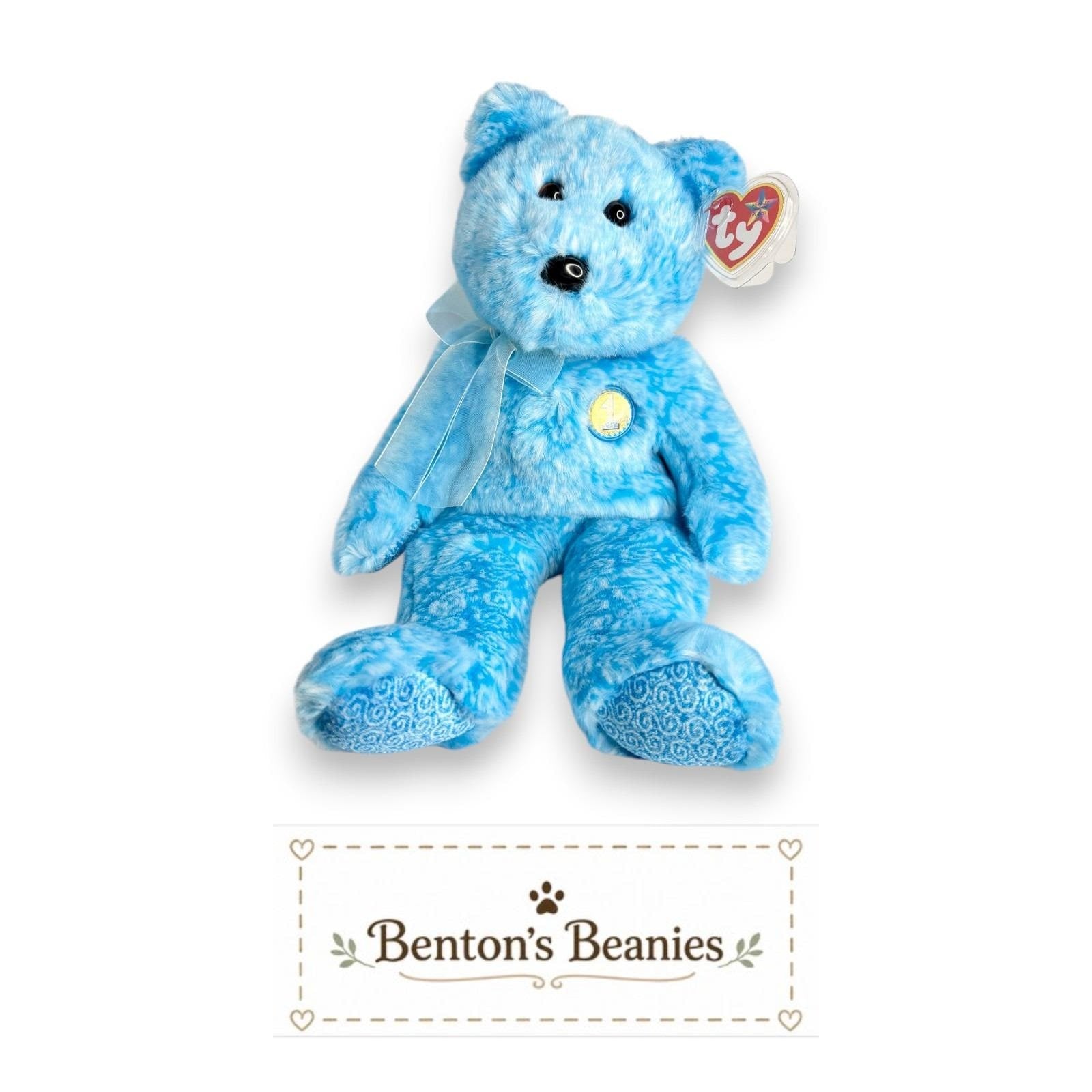 Classy the Bear Ty Beanie Buddy | Elegant Keepsake | Mint Heart Tag