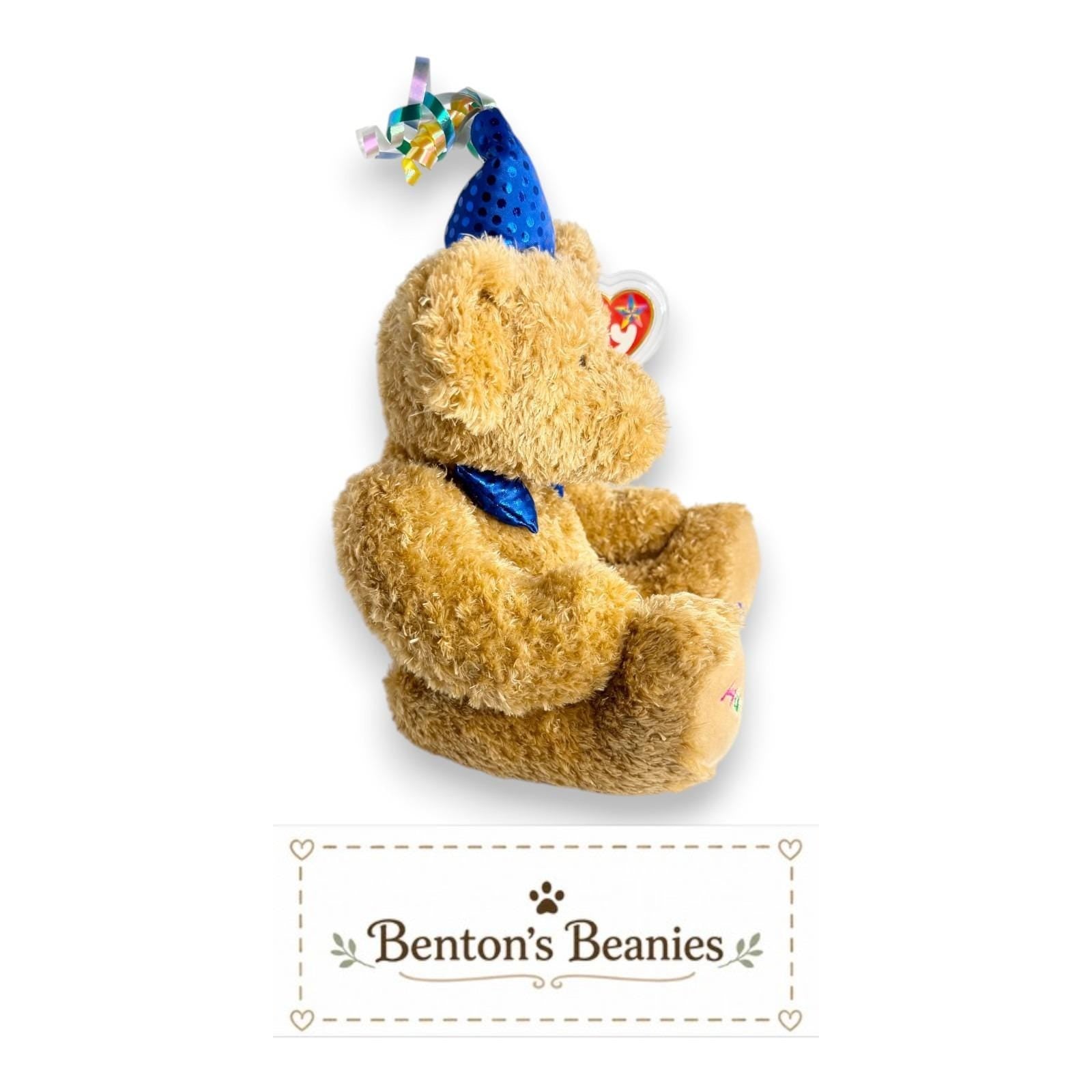 Happy Birthday Bear Ty Beanie Buddy | Blue Birthday Cheer | Mint Heart Tag