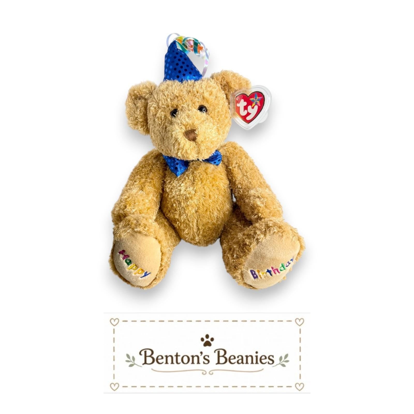 Happy Birthday Bear Ty Beanie Buddy | Blue Birthday Cheer | Mint Heart Tag