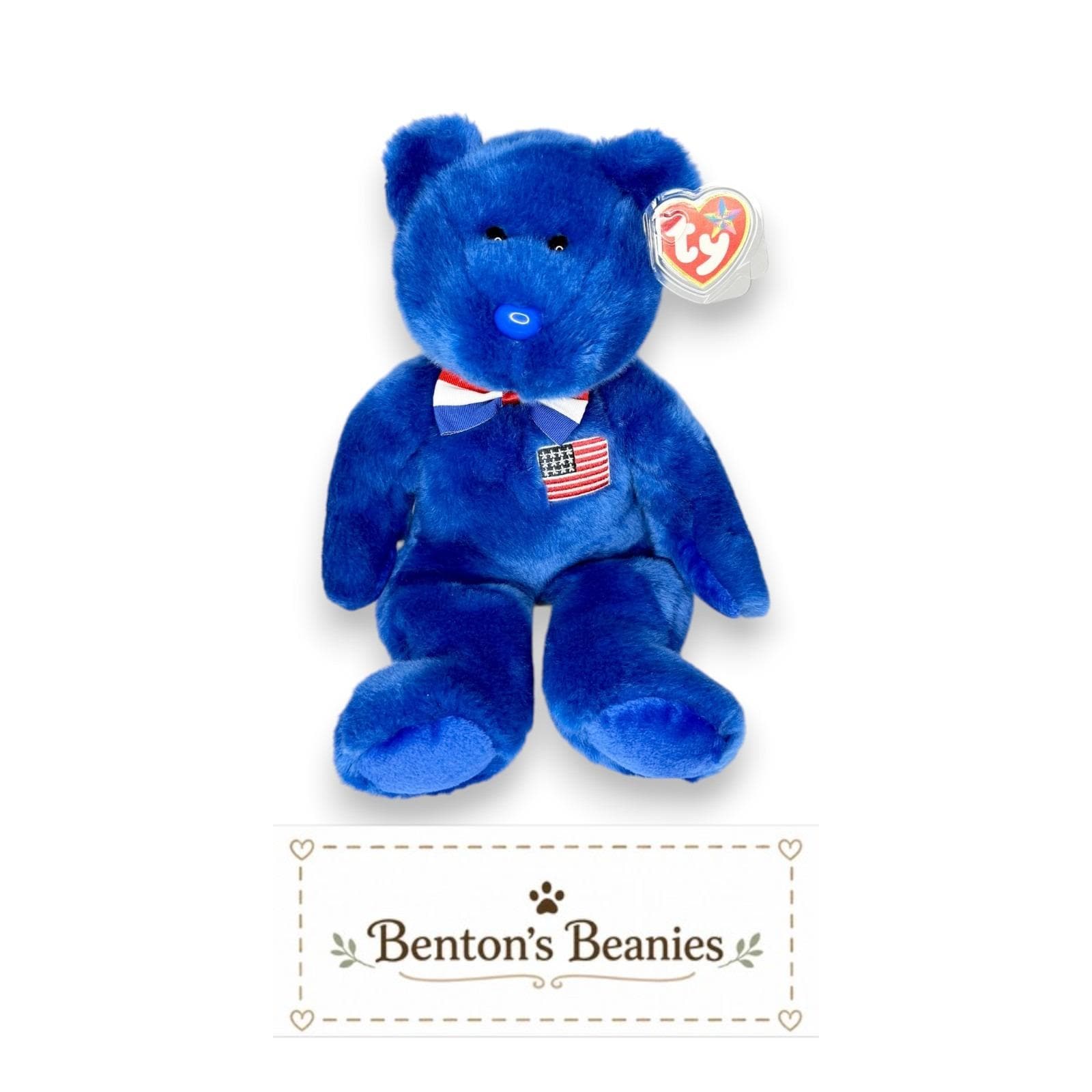John the Bear Ty Beanie Buddy | Patriotic Pride Bear | Mint Heart Tag