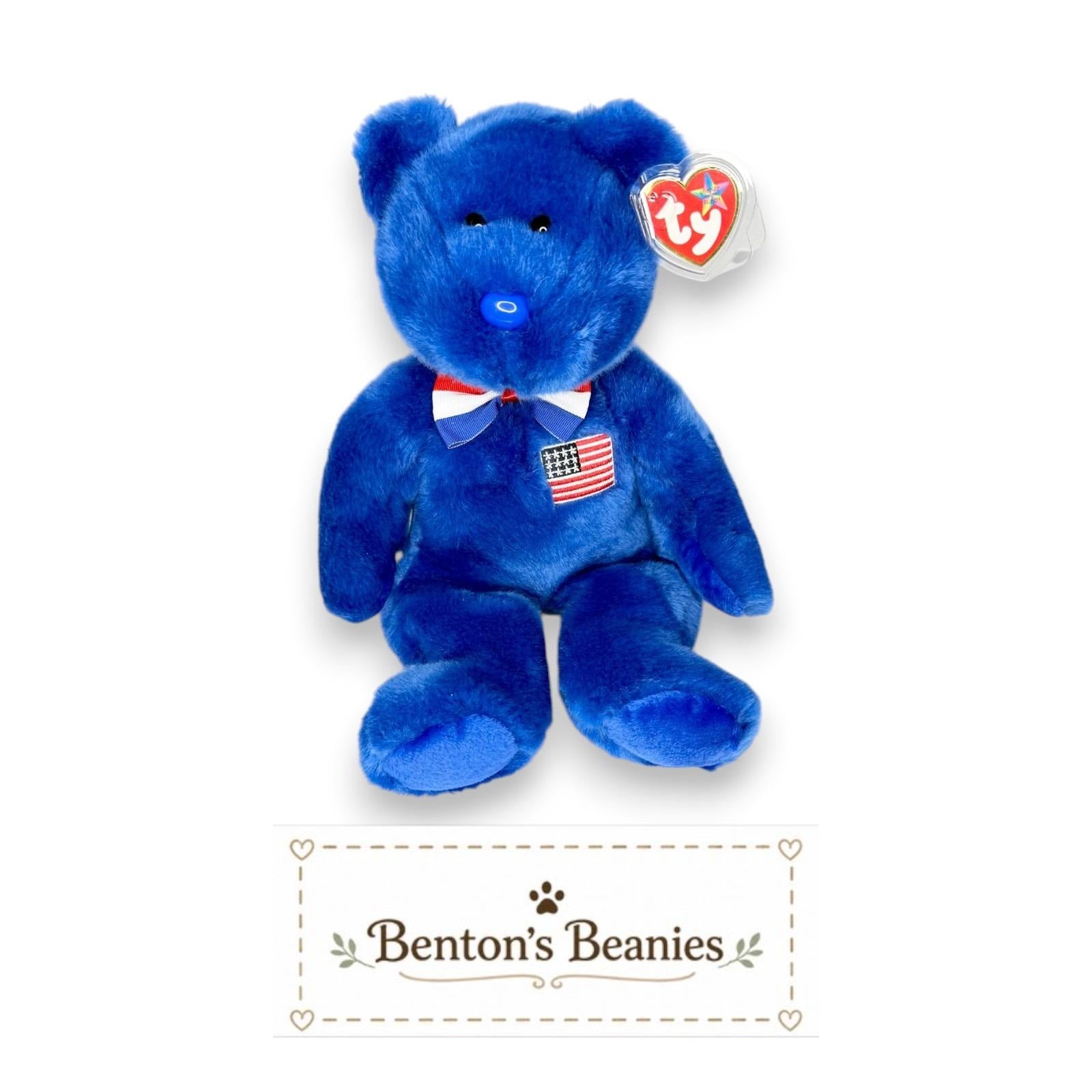 John the Bear Ty Beanie Buddy | Patriotic Pride Bear | Mint Heart Tag