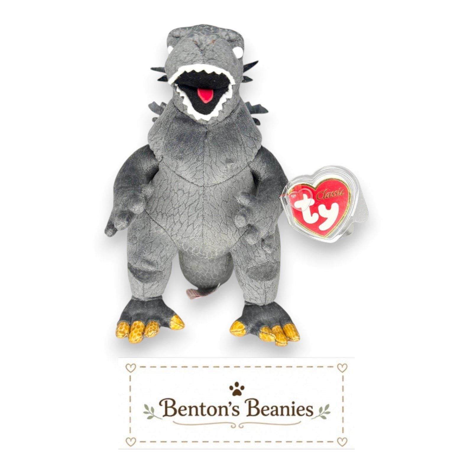 Godzilla Rare White Eyes Ty Classic | Fearsome Kaiju Legend | Mint Heart Tag