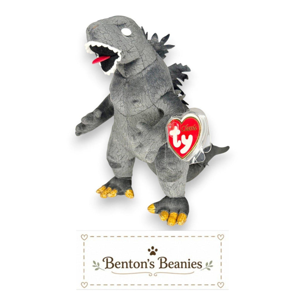 Godzilla Rare White Eyes Ty Classic | Fearsome Kaiju Legend | Mint Heart Tag