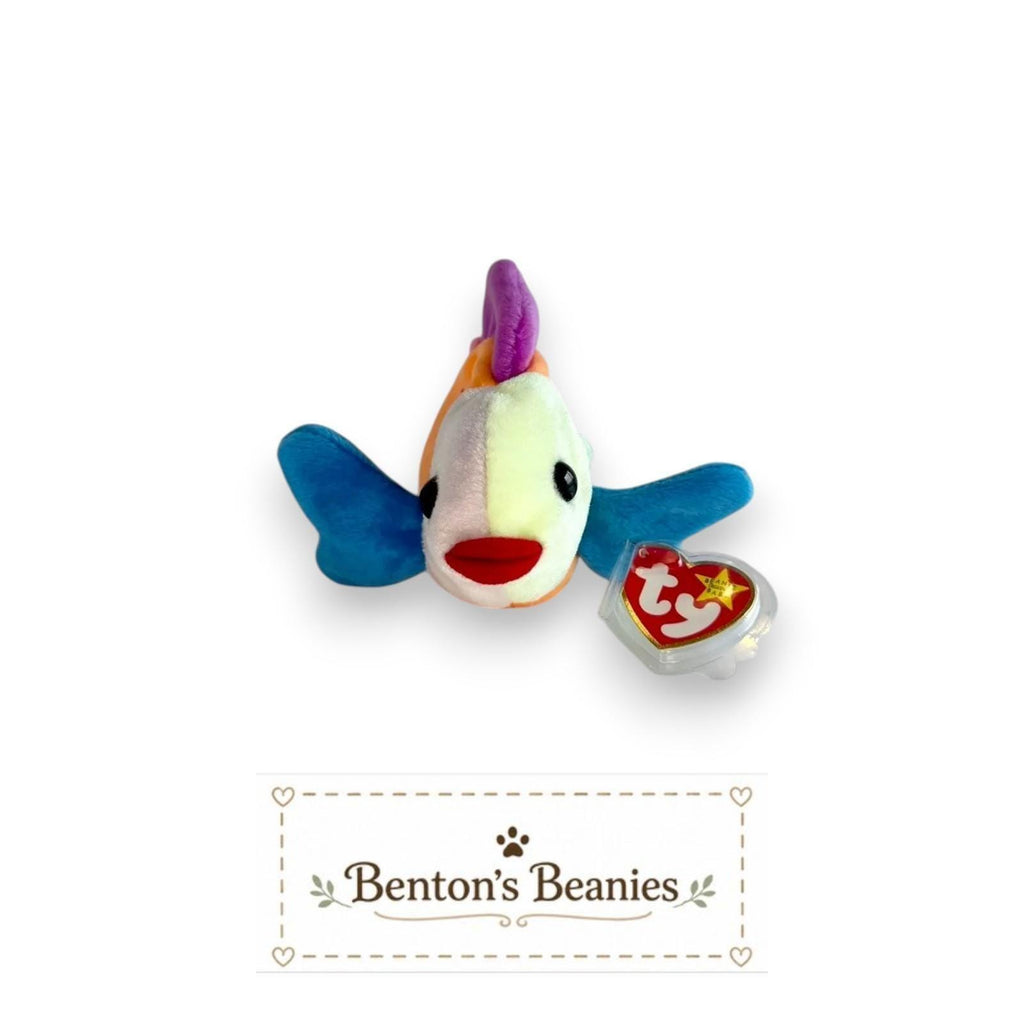 Lips the Fish Ty Beanie Baby | Neon Reef Drifter | Mint Heart Tag