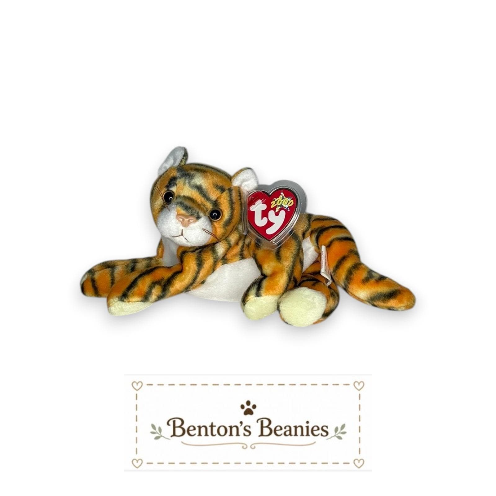 India the Tiger Ty Beanie Baby | Striped Safari Star | Mint Heart Tag