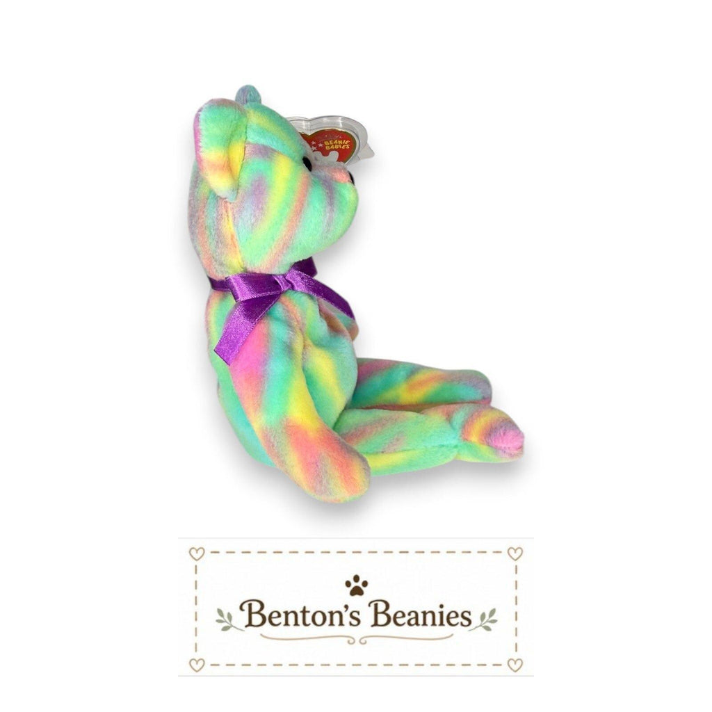 Peace the Bear Ty Beanie Baby | Candy Stripe Dreamer | Mint Heart Tag