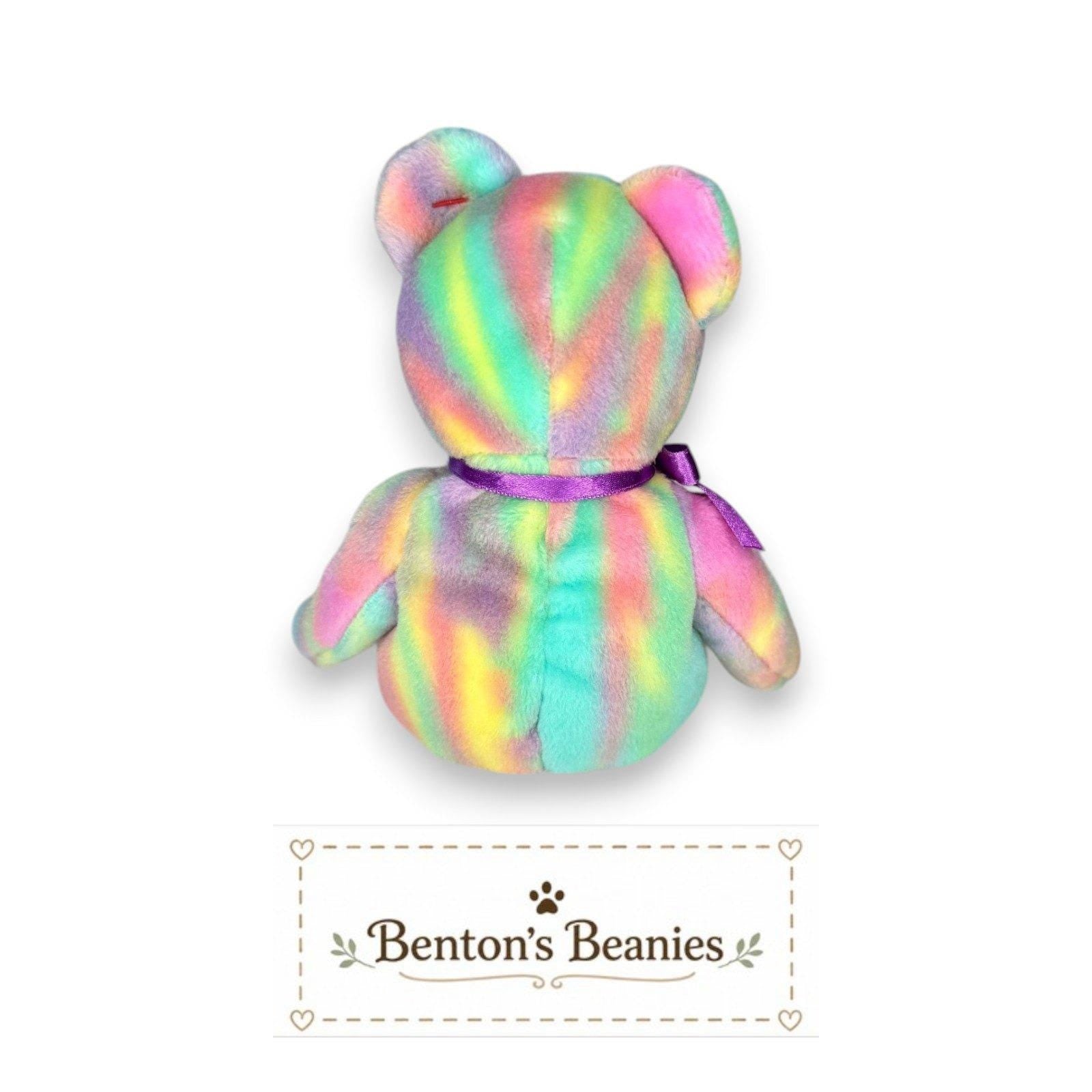 Peace the Bear Ty Beanie Baby | Candy Stripe Dreamer | Mint Heart Tag