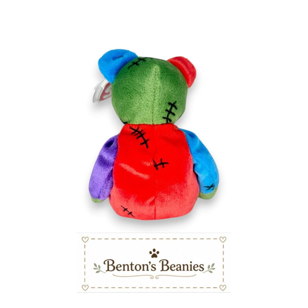 FrankenTeddy the Bear Ty Beanie Baby | Blue/Green Feet | Mint Heart Tag