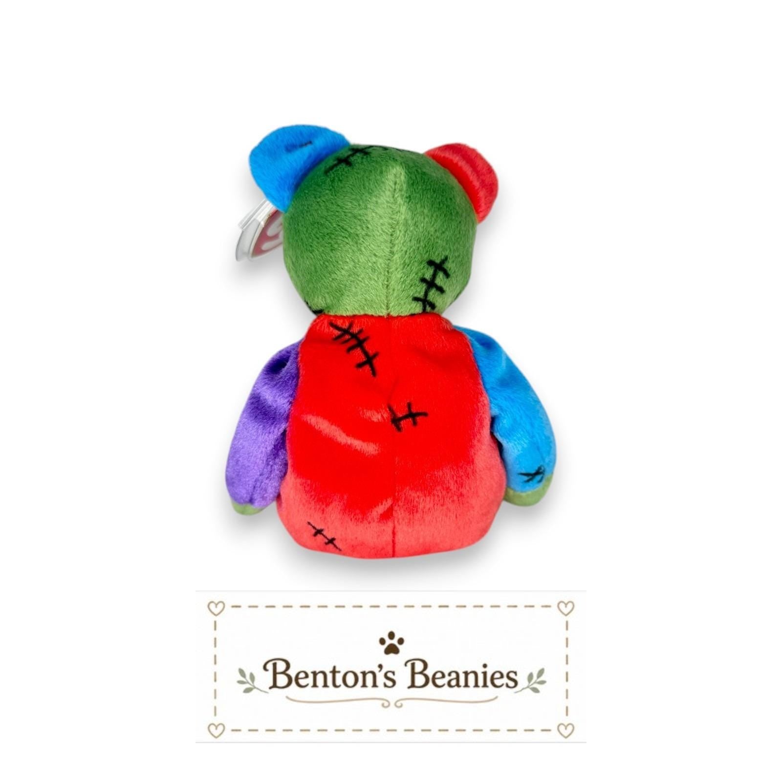 FrankenTeddy the Bear Ty Beanie Baby | Blue/Green Feet | Mint Heart Tag