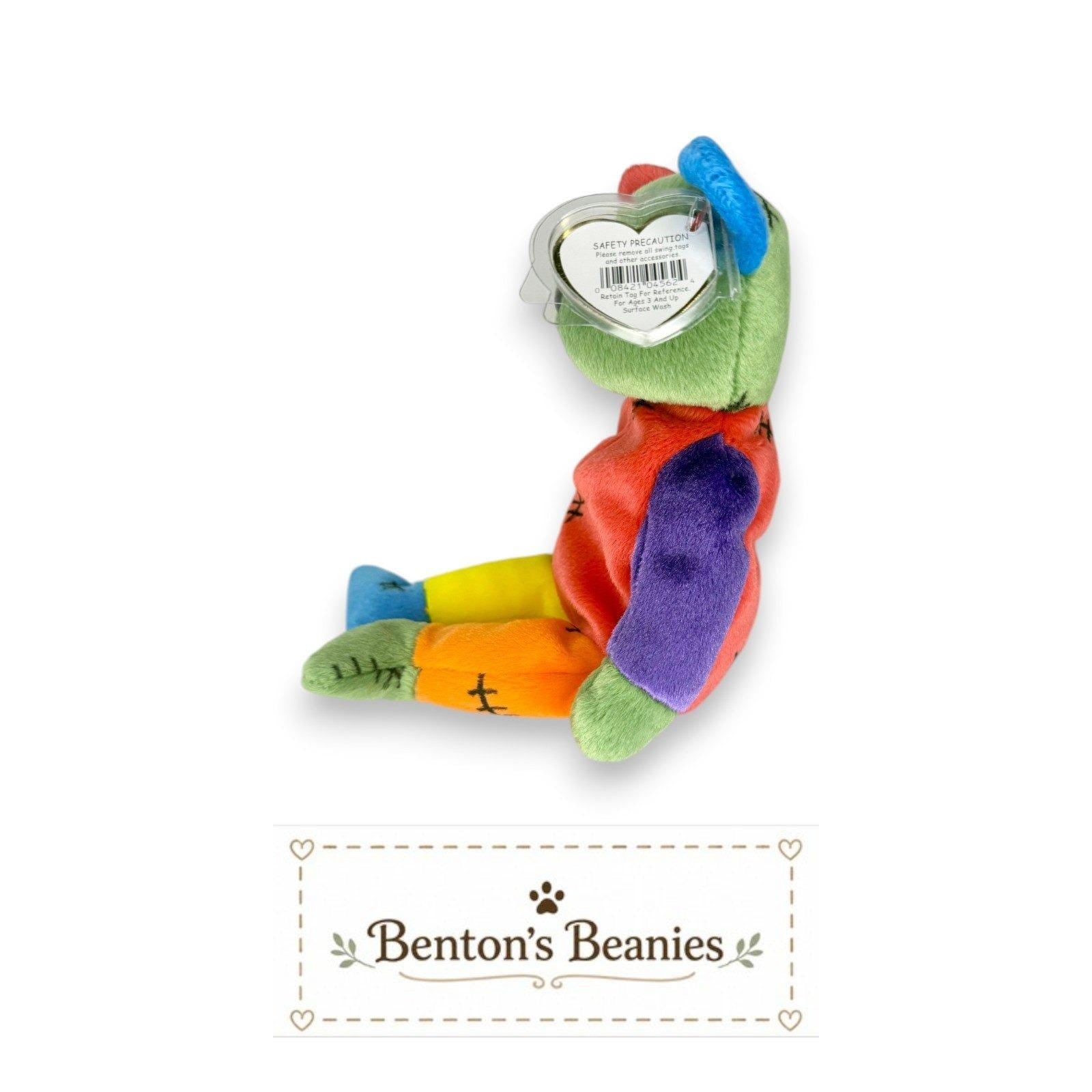 FrankenTeddy the Bear Ty Beanie Baby | Blue/Green Feet | Mint Heart Tag