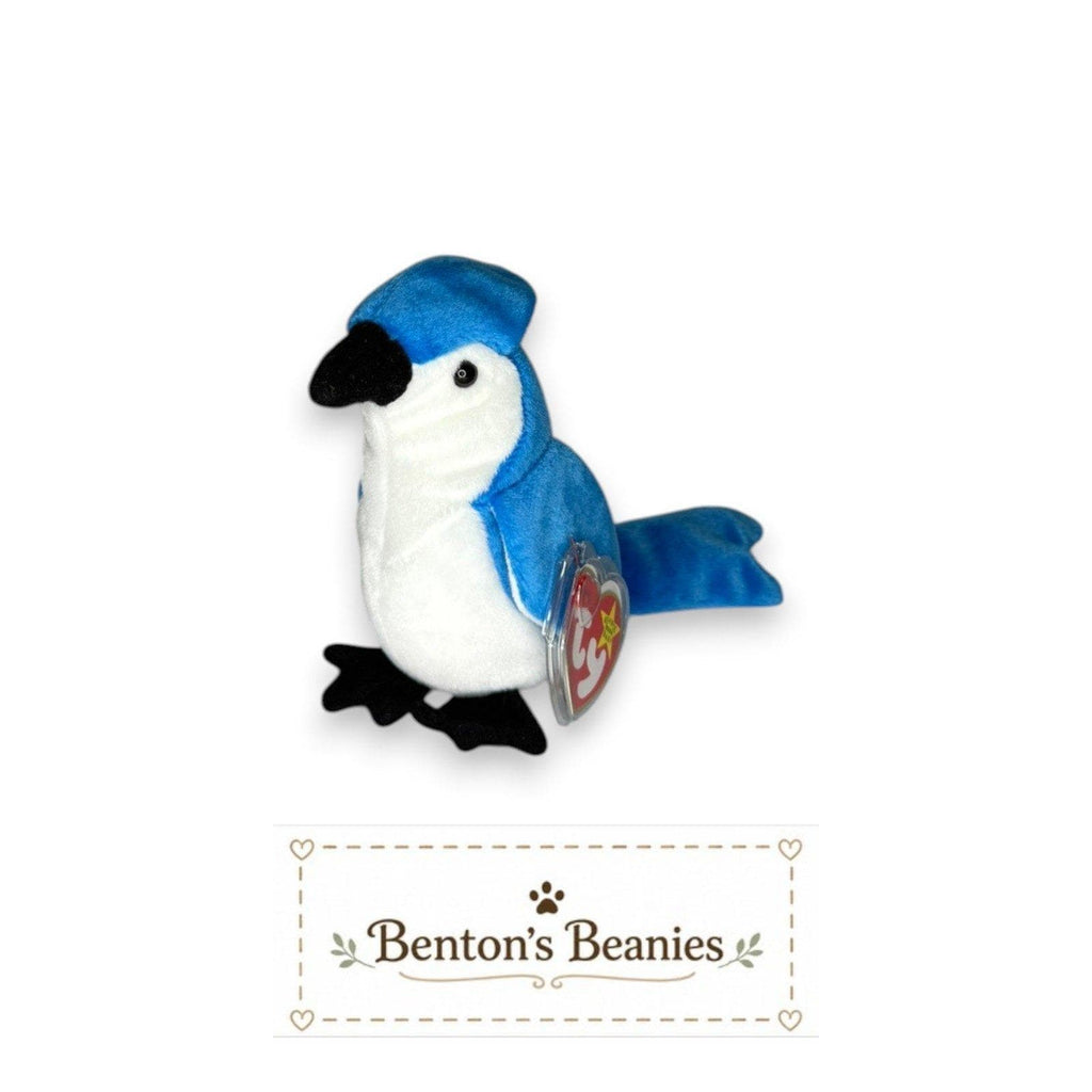 Rocket the Blue Jay Ty Beanie Baby | Backyard Birdwatcher | Mint Heart Tag